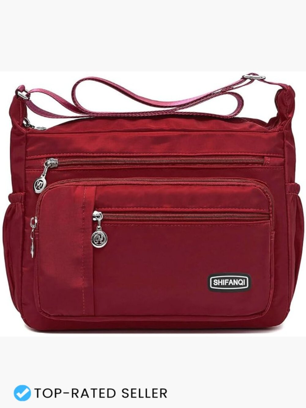 Multi Pocket Crossbody Bag Lightweight Nylon Travel Purse Adjustable Strap